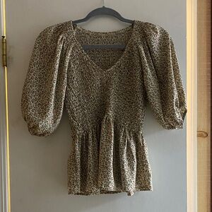Elegant Animal Print Smocked Blouse